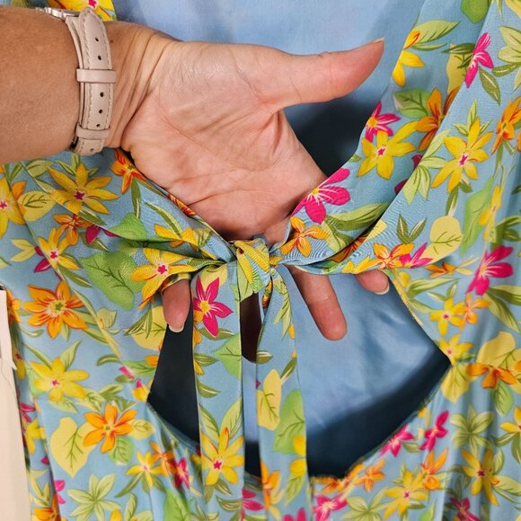 Maggy London Silk Vibrant Floral Maxi Dress 14 Sleeveless Back Cutout Tie Detail - Picture 10 of 11